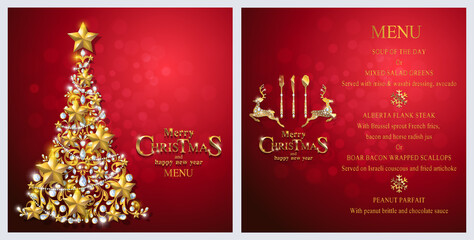 Merry Christmas and happy new year with gold patterned and crystals on paper color.