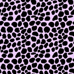 Seamless pattern, spotted print, leopard print, black spots on a purple background, suitable for fabric design, wallpaper and much more