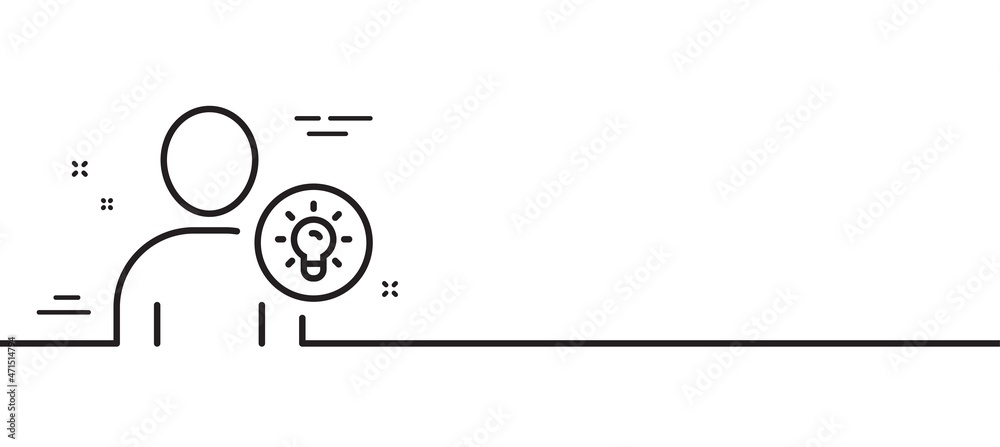 Poster user line icon. profile with lamp bulb sign. person silhouette with idea symbol. minimal line illust