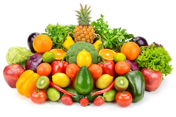 Warious vegetables and fruits isolated on white background.