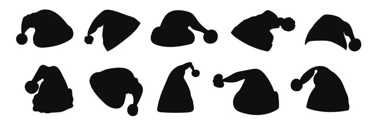 Silhouettes of Christmas hats. Santa Claus