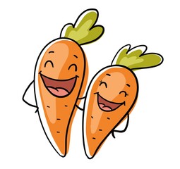 Cartoon illustration of carrot character with various cute expression, happy, funny, set of carrot isolated on white background, simple minimal style, for mascot collection, emoticon, laughter