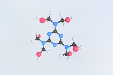Hexamethylolmelamine molecule, isolated molecular model. 3D rendering