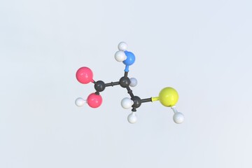 Molecule of cysteine, isolated molecular model. 3D rendering