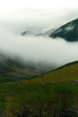 Obraz na płótnie Canvas Landscape of a cloudy peak of a mountain