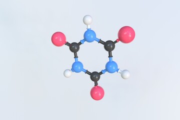 Cyanuric acid molecule made with balls, isolated molecular model. 3D rendering