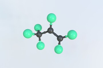 Molecule of hexafluoropropylene, isolated molecular model. 3D rendering