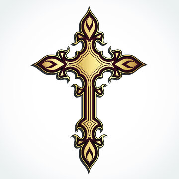 elegant ornament shape golden cross vector illustration