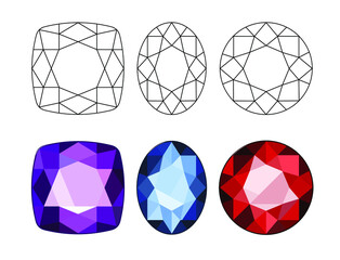 Set of Gemstone.  Vector Diamonds and Gems. 