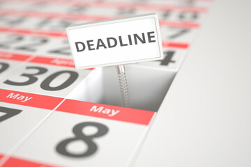 DEADLINE plate on May 1 in a calendar, 3d rendering