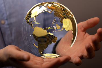 Communication technology global world network concept. Connection lines Around Earth Globe, Motion of digital data flow