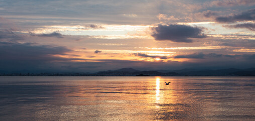 Sunset landscape at North Bay in Florianopolis, Brazil.