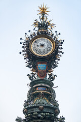 Amiens, France/07,26,2018: 
View of the Dewailly clock in Amiens with the Cathedral in the background