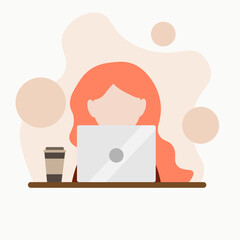 flat illustration of a girl laptop