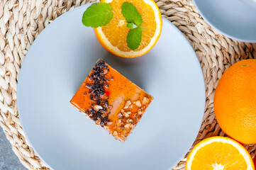 delicja, ciastka, deser, jedzenie, słodki, płyta, ciasto, czekolada, krem, przepyszny, przekąska, biszkopt, owoc, pieczone, delikatesowy, swiezy, kawa, pomarańcza, mięta, świąteczny, święta © yanek