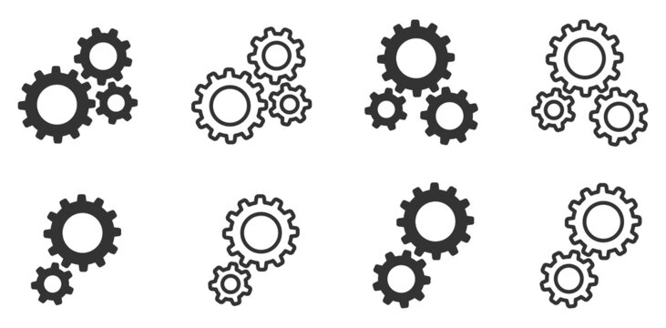 Set of gears icons. Setting gears icon, cogwheel group. Settings. Vector illustration.