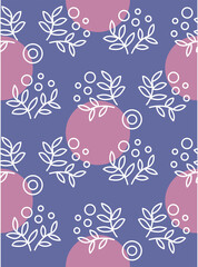 Simply art seamless pattern with branches, leaves, plants. Line ornament. Modern design for paper, clothes, cover, fabric, interior decor, posters, bannerand other use. Purple, violet, pink.