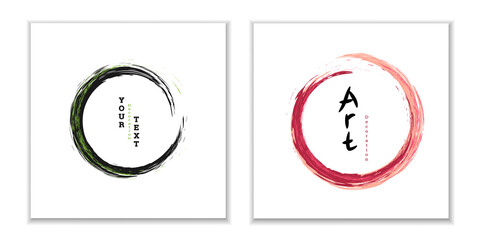 Zen ink circle emblem. Set. Paint strokes. Multi-colored strokes. Design template for the design of banners, posters, booklets, covers, magazines. EPS 10