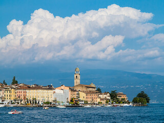 Salò seen from the promenade along the lakeside-Grada lake-Italy