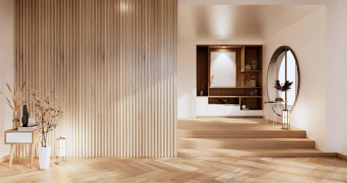Cabinet wooden design on white room interior modern style.3D rendering