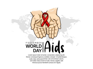 World AIDS Day with hand holding red ribbon hand drawn style. Vector can be use for poster, campaign and banner
