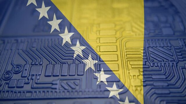 Republic of Bosnia-Erzegovina flag with Bitcoin Cryptocurrency. Regulations, laws Monetary polic
