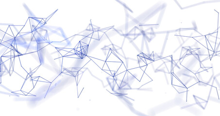 Abstract wave with moving dots and lines. Flow of particles. Cyber technology illustration. 3d rendering