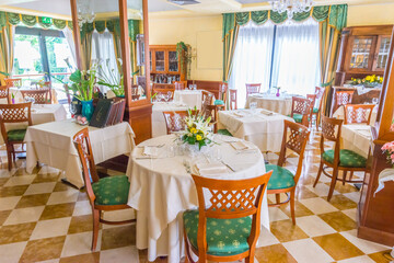 Classic dining room in luxury restaurant, hotel.