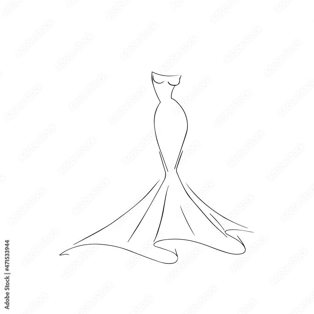 Wall mural vector sketch. long leg white wedding dress