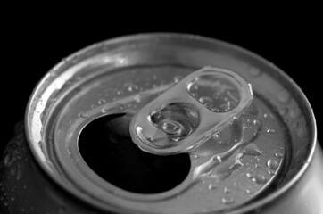 Top of a Beer or Soft Drink Aluminum Can with Water Droplets