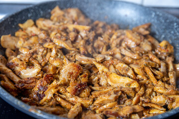 cooking chicken gyros in a pan