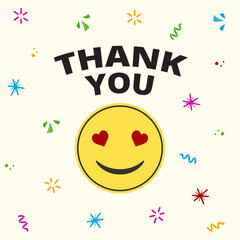 Fototapeta premium Trendy retro smile sticker with text Thank you. Hipster smile emoji sign. Vector illustration on colorful background