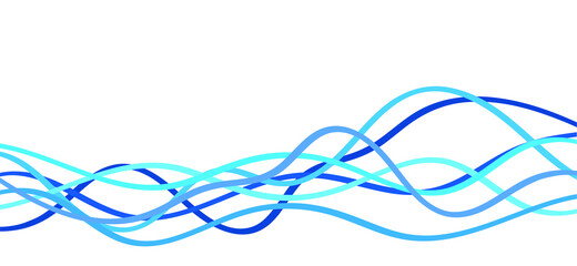 Blue curved wave stripes. Line pattern, waving banner. Vector stripe wave background, Cartoon curve motion. Electric wires lines. Curved wave streak. Drawing wavy line