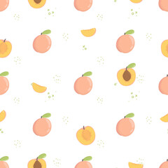 pink peach seamless pattern. fresh fruit background. Apricot endless background, texture. Fruits backdrop