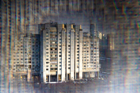 Modern multi-storey house view through a prism © Anatolii
