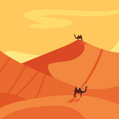 Vector cartoon style template for flyers for desert trip. Desert landscapes.