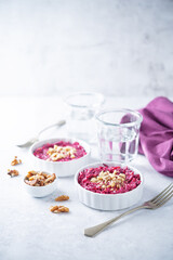 Beet salad with walnuts and mayonnaise sauce