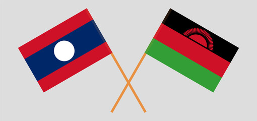 Crossed flags of Laos and Malawi. Official colors. Correct proportion