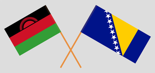 Crossed flags of Malawi and Bosnia and Herzegovina. Official colors. Correct proportion