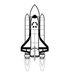 cartoon space shuttle and booster line drawing