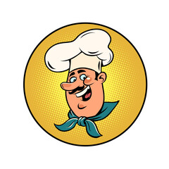 Man chef in a white cap. Smiling face. Professional in uniform