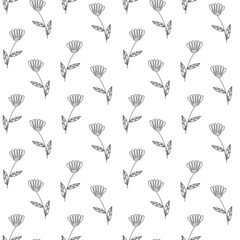 Simple floral seamless vector pattern. Abstract flower seamless texture. Doodle style plant background.