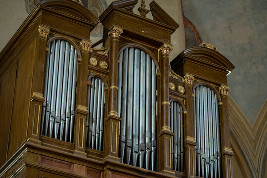 old organ pipes in a catholic church, northern croatia