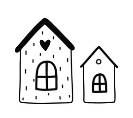 Vector doodle houses isolated on white background.