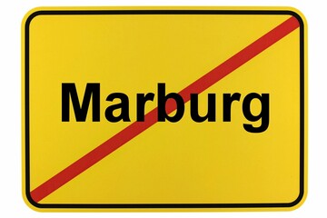 Illustration eines Stadtausgangsschildes der Stadt Marburg