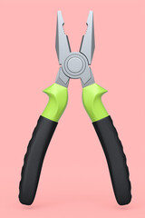 Yellow hand tool pliers for repair and installation on pink background