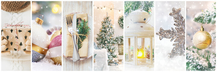 Collage with beautiful Christmas photos. Selective focus.
