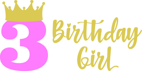 Happy Birthday Girl lettering sign typography quote. Birthday party decor  on white background. Vector illustration