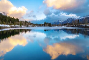 Panoramic Reflections On Quarry Lake At Sunrise