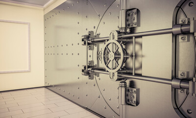 bank vault front door with copy space side view